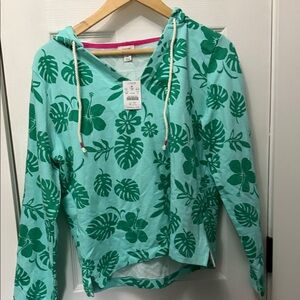 J. Crew Mint Pullover with Green Tropical Print
